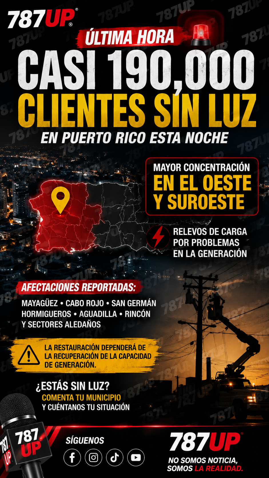 CASI 190,000 CLIENTES SIN LUZ EN PUERTO RICO ESTA NOCHE